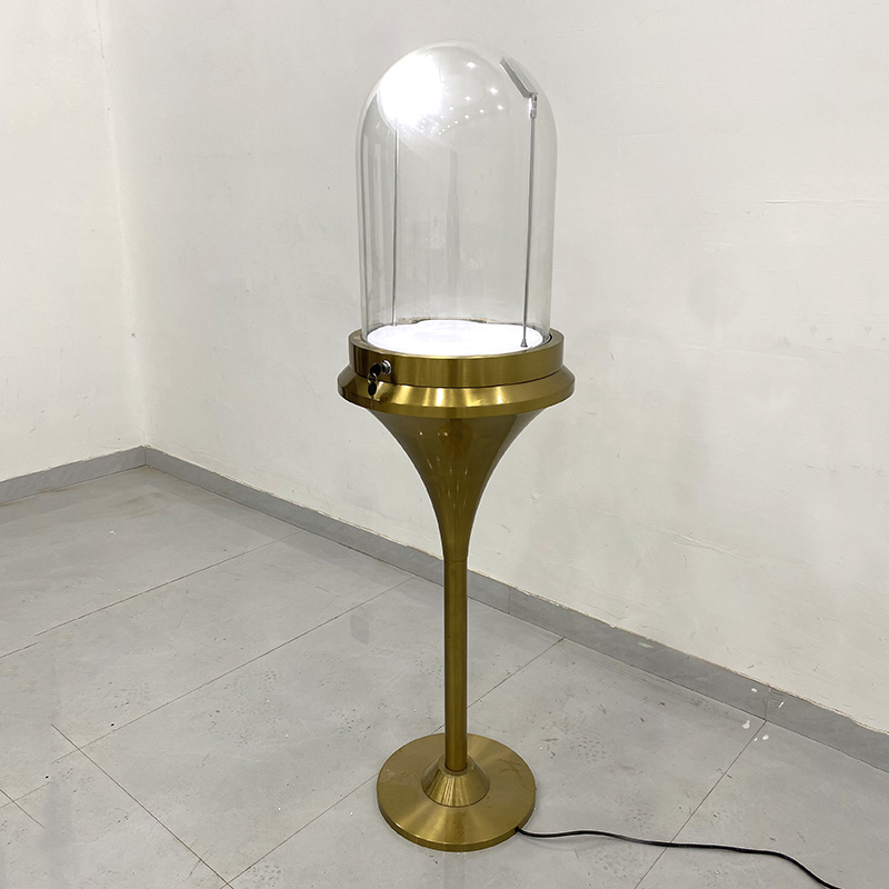 Titanium round glass cover jewelry display cabinet