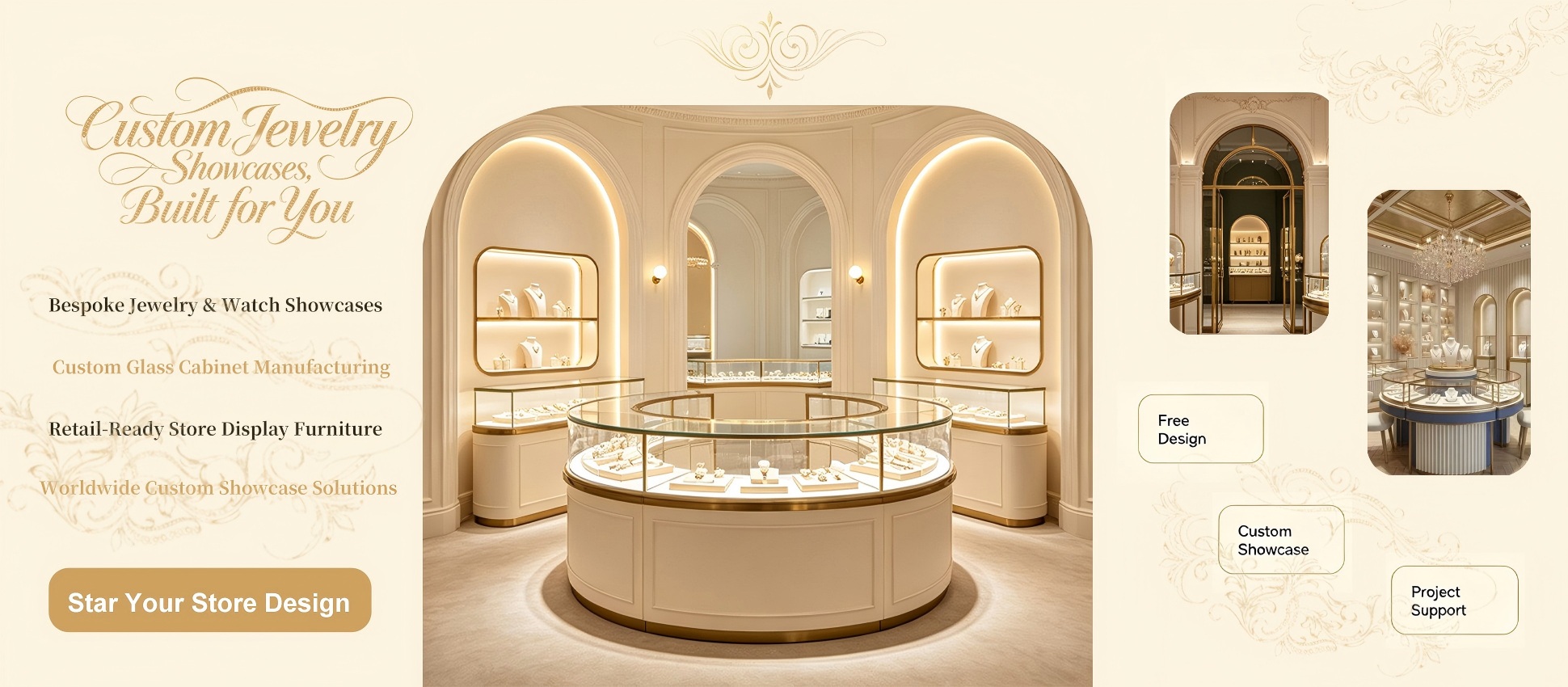 Wooden base jewelry display showcase