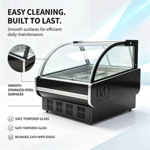 Compact Black Curved-Glass Ice Cream Display Freezer