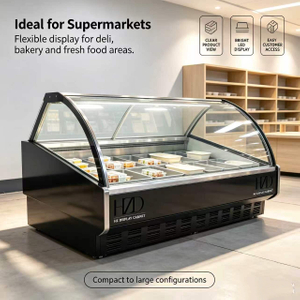 Large Black Ice Cream Display Cabinet for Supermarkets